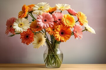 Gerbera daisies vase. Nature gift beauty. Generate Ai