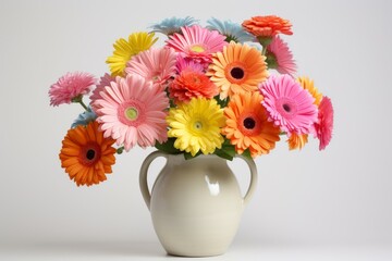 Vibrant Gerbera daisies vase. Nature gift beauty. Generate Ai