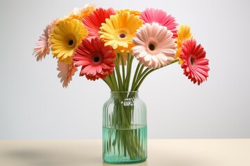 Eye-catching Gerbera daisies vase. Nature gift beauty. Generate Ai