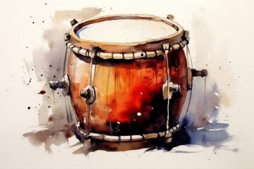 Fototapeta na wymiar watercolor painting of a drum. Generative AI