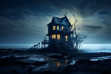 Eerie Ghostly house. Creepy evil fear. Generate Ai