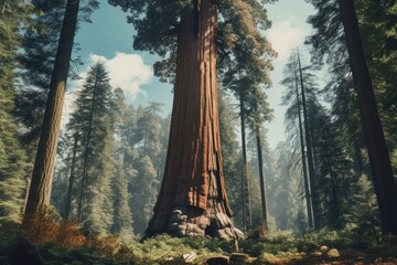 Awe-inspiring Giant sequoia tree. Green forest nature. Generate Ai