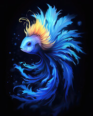 Obraz premium Beautiful blue and yellow siamese fighting fish on black background