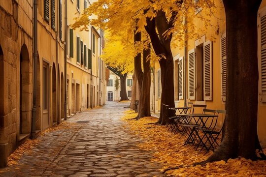Fototapeta Autumn street view in Provence, France - a nostalgic scene. Generative AI