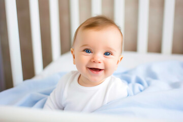 Smiling Newborn with Brilliant Blue Eyes
