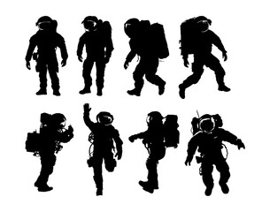 set of astronaut silhouette - isolated. A man in a space suit  © KR Studio