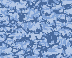 Military Camo Brush. Modern Abstract Background. Navy Vector Pattern. Repeat Sea Pattern. Army Blue Grunge. Seamless Vector Camouflage. Sea Camo Paint. Blue Dirty Camouflage Seamless Paint.