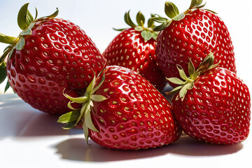 Piles of fresh picked red strawberries isolated on an illuminated background