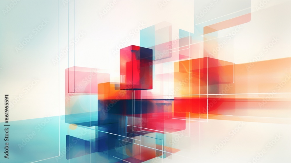 Wall mural a minimalist abstract scene with intersecting transparent layers and vibrant accents.