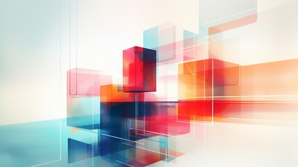 a minimalist abstract scene with intersecting transparent layers and vibrant accents. - obrazy, fototapety, plakaty