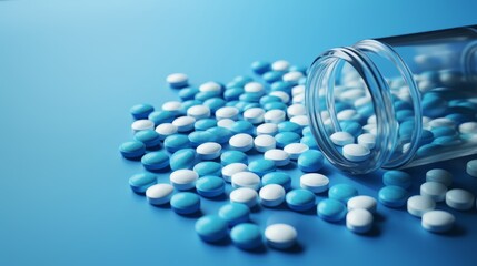 Steroid pills on a clean blue background - obrazy, fototapety, plakaty