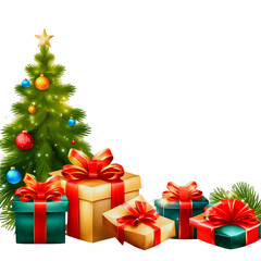 christmas tree with gift boxes transparent background, green screen 