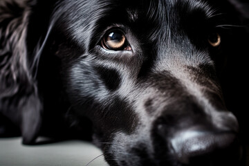 sad black dog close up photo