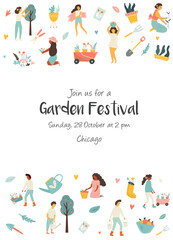 Garden festival invitation template with farmers