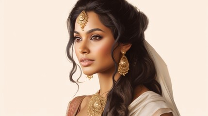 Portrait of an Indian beautiful woman on a white background. 
