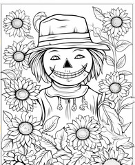 Halloween scarecrow floral Coloring Page 