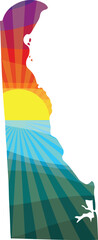 Colorful Sunset Outline of Delaware Vector Graphic Illustration Icon
