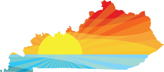 Colorful Sunset Outline of Kentucky Vector Graphic Illustration Icon
