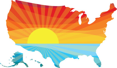 Fototapeta premium Colorful Sunset Outline of USA United States of America Vector Graphic Illustration Icon 