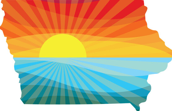 Colorful Sunset Outline of Iowa Vector Graphic Illustration Icon
