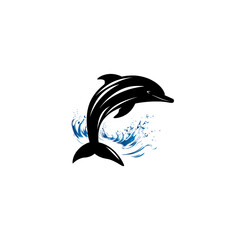 Naklejka premium Dolphin jumping above waves. Monochrome dolphin isolated on a white background. The logo template. Vector illustration