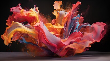 Gravity-defying swirls of pigments create a ballet of vibrant motion.