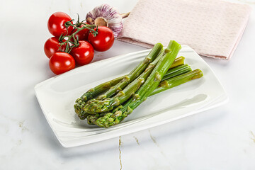Boiled asparagus in the plate