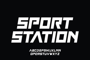 Modern bold slant sans serif alphabet display font vector. Geometric sports typography style