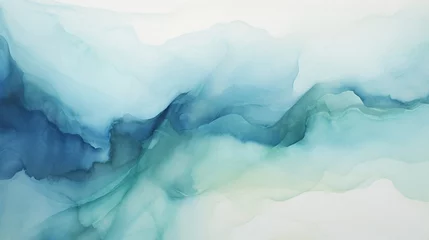 Fotobehang Produce a calming watercolor abstract with flowing indigo and seafoam green tones. © Ghulam