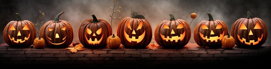 halloween pumpkins on a dark background Generative AI