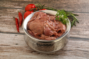 Raw chicken liver in the bowl