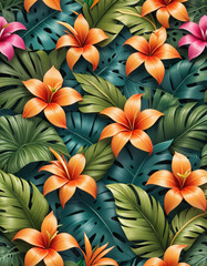 background with tropical flowers patterns and texture