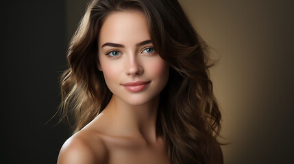 Fototapeta premium Portrait of a beautiful young woman with long wavy hair.