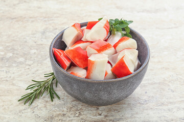 Crab meat surimi in the bowl