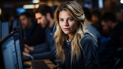 Tech Support Heroes: An IT support team hard at work, solving complex tech issues in a modern office setting.
