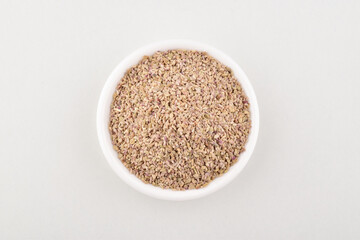 Top view of carom seeds on white background