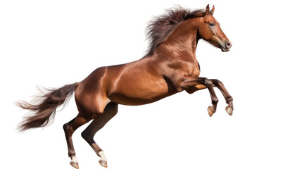 Beautiful jumping horse isolated on transparent background. Png clip art element. - obrazy, fototapety, plakaty