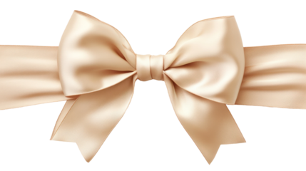 Beautiful shiny silk beige bow isolated on transparent background, decorative design png element, clip art festive object.