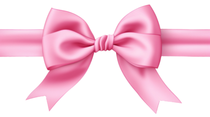 Beautiful shiny silk pink bow isolated on transparent background, decorative design png element, clip art festive object.
