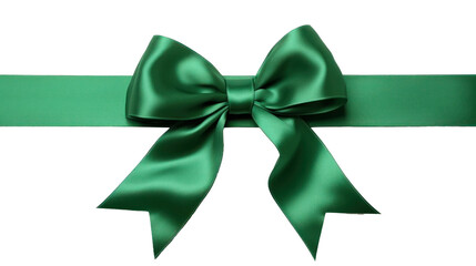 Beautiful shiny silk green bow isolated on transparent background, decorative design png element, clip art festive object.