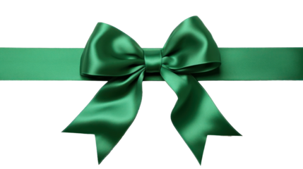 Beautiful shiny silk green bow isolated on transparent background, decorative design png element, clip art festive object.