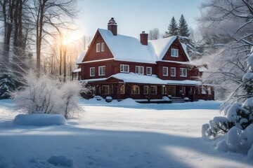 Enchanting Christmas House Blanketed in Snow A Winter Wonderland