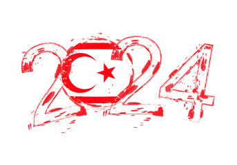 2024 Year in grunge style with flag of Northern Cyprus.