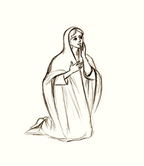 Pencil drawing. The angel Gabriel appeared to Mary