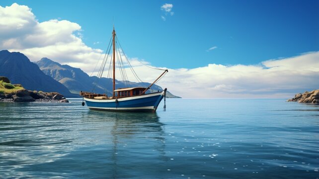 Beautiful picture of a fishing boat in the middle of the sea Ai generated art