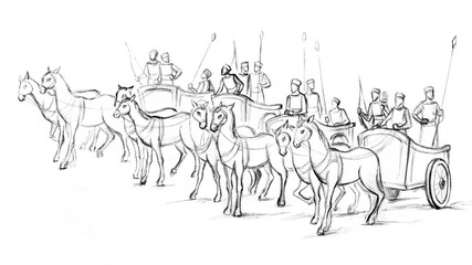 Rider on an ancient chariot. Pencil drawing