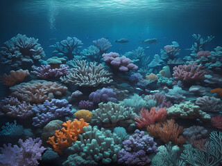 Naklejka na ściany i meble Enchanting Underwater Coral Reef: A Colorful World Beneath the Waves