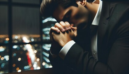 Close-up photo capturing a CEO, deep in thought, with their head cradled in their hands.
