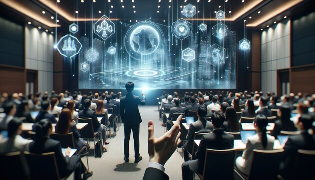 Photo showcasing a close-up view of a presenter, expertly harnessing the power of augmented reality to bring their ideas to life.