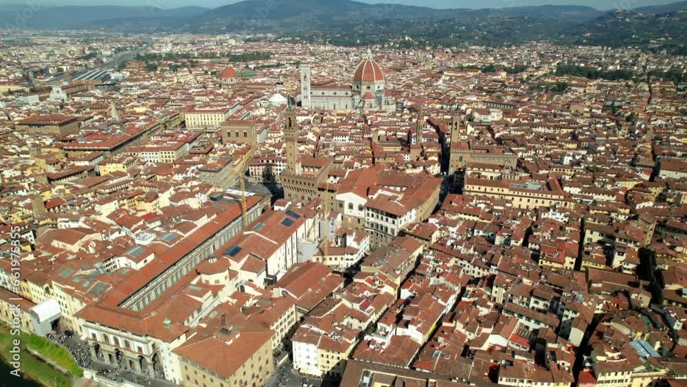 Wall mural italy, great landmarks and towns - city of art and culture- florence, aerial drone video of city cen